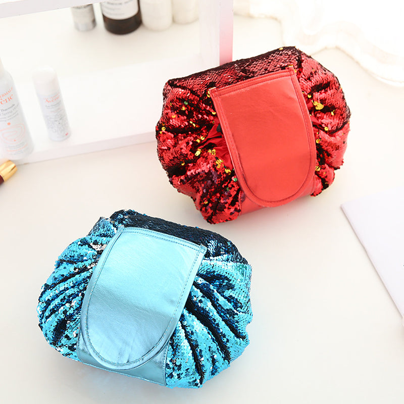 Mermaid Sequins Design Cosmetic Bag Drawstring Makeup Case Women Travel Make up Organizer Storage Pouch Toiletry Wash Kit