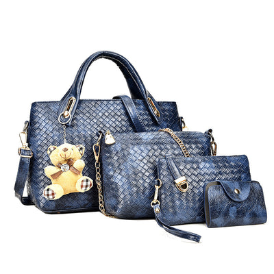 Picture-In-The-Mother Bag Four-Piece Woven Bear Lady Handbag European and American Fashion One Shoulder Messenger Bag