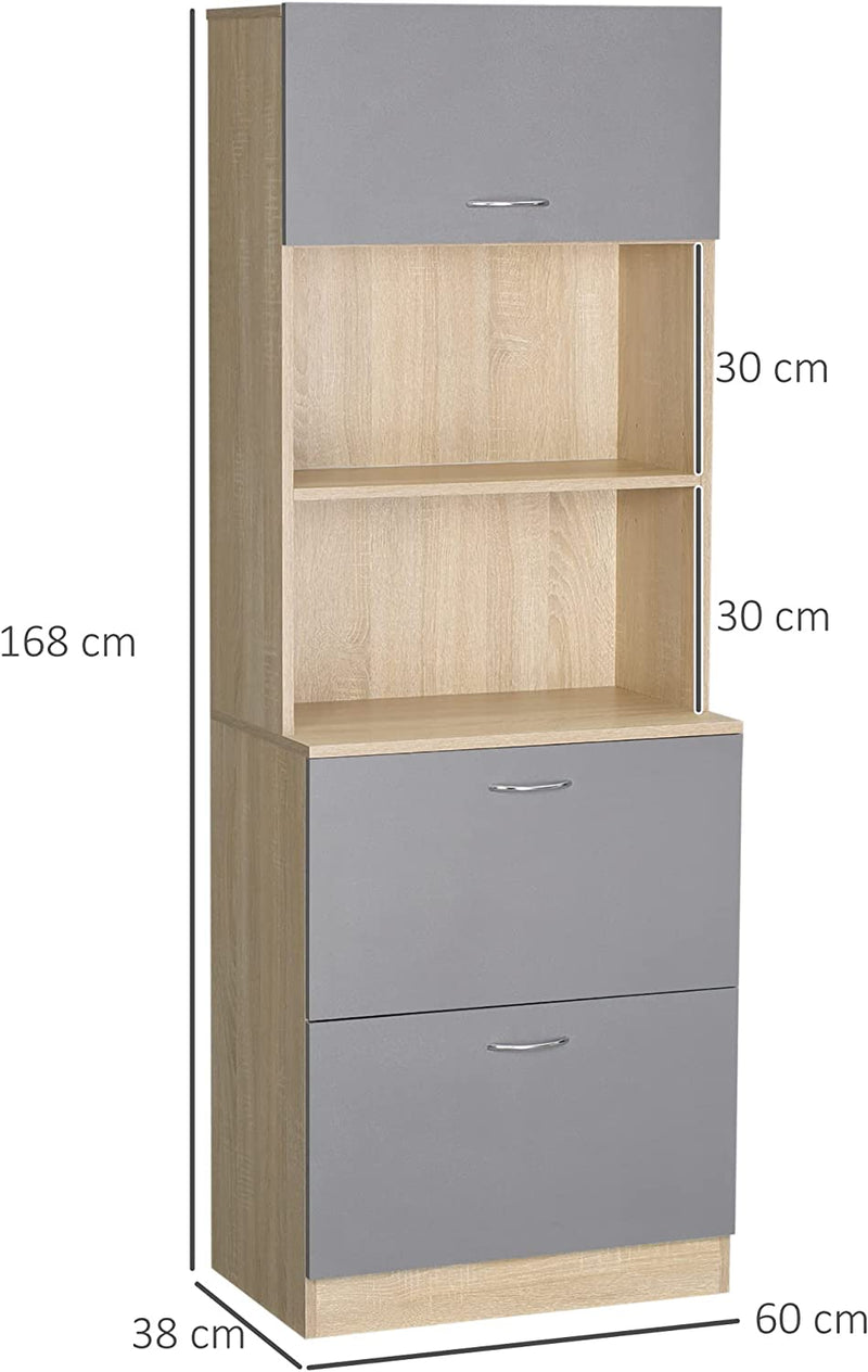 Credenza Moderna per Cucina Con 2 Cassetti E Armadietto, Mobile Dispensa per Microonde E Macchina per Caffè, Grigio