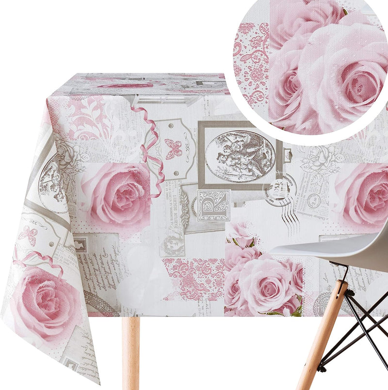 Tovaglia Plastificata Rettangolare 140X250 Grigio Tovaglia Shabby Chic Tovaglia Plastica Cucina Motivo a Rose Inglesi Rosa Polveroso Tovaglia PVC 8 Posti Copritavolo Tovaglia Cerata 240X140