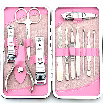 Nail Clipper Set Stainless Steel 12 Piece Pink Flower Nail Scissors Manicure Manicure Tools Rose -12