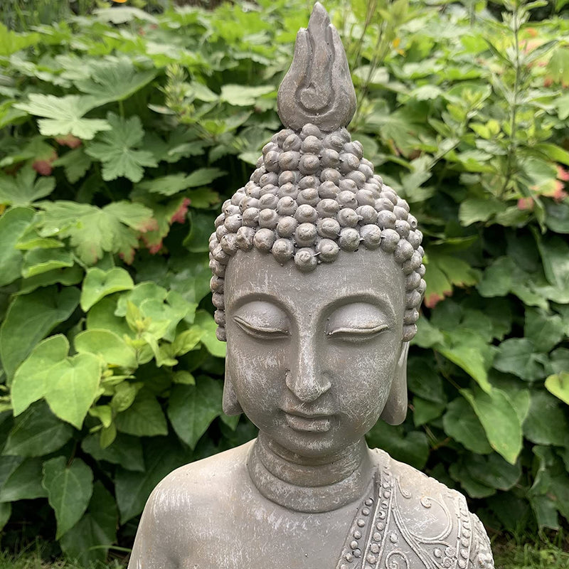 Statua Di Buddha Grande in Cemento Grigio Pietra Artificiale Buddha Feng Shui, Statuetta Decorativa Da Giardino, Resistente Al Gelo (Altezza 45 Cm, Grigia)