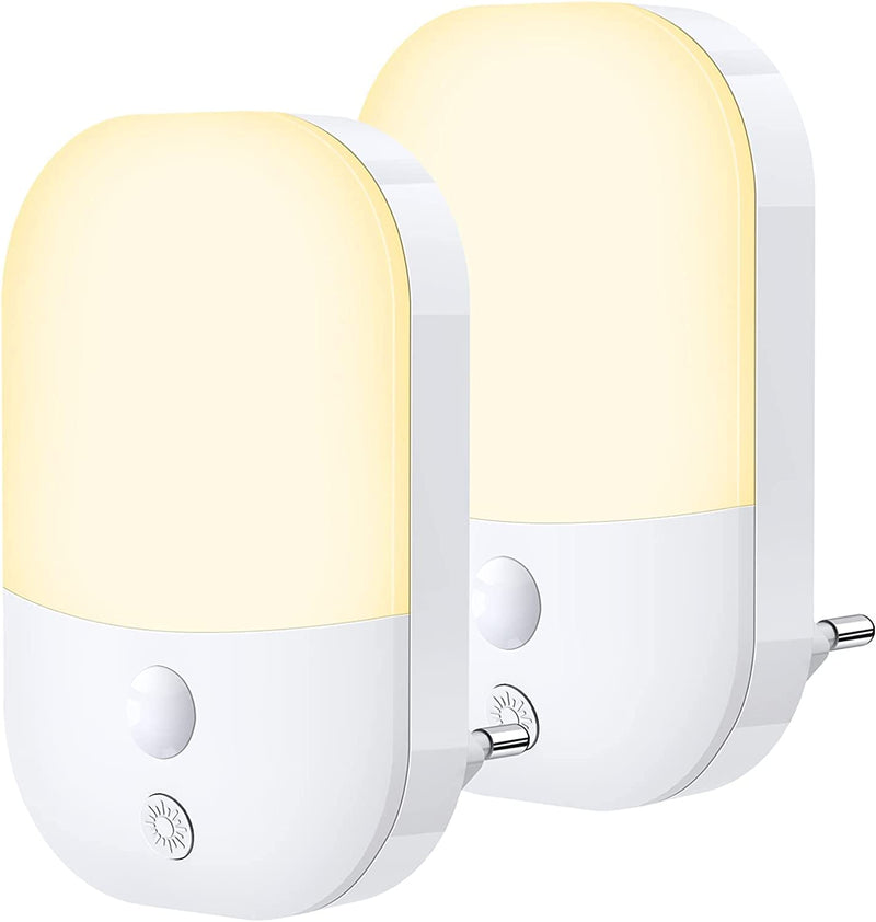 Luce Notturna Bambini, [2 Pezzi] Luce Notturna LED 5 Livelli Luminosità Con Sensore Crepuscolare, Luci Notturne Da Presa per Camera Dei Bambini, Bagno, Corridoio, Cucina, Scale, Bianca Calda