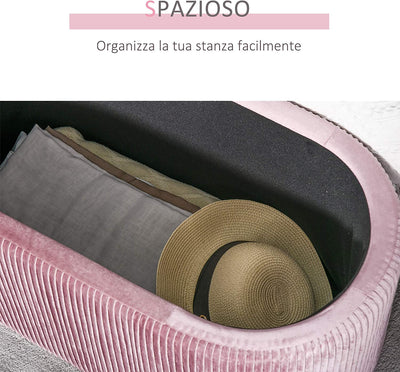 Pouf Panca Contenitore in Velluto Stile Moderno, Panca Imbottita per Camera Da Letto, Soggiorno E Ingresso, Rosa, 81X40X41Cm