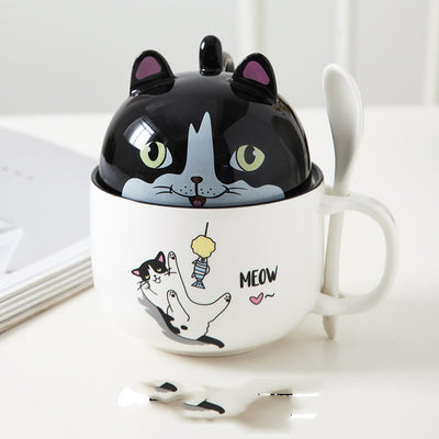 Cartoon Office Ceramic Mug with Lid Spoon