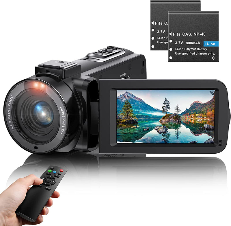 Videocamera UHD 1080P 36MP 30FPS Video Camera,Ir Visione Notturna Vlogging Camera,16X Zoom Digitale 3.0" IPS Ruotabile 270 ° Videocamera Youtube Con Telecomando,2 Batterie