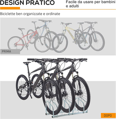 Rastrelliera Portabiciclette Parcheggio per 3 Biciclette in Acciaio, 76X33X27 Cm, Argento