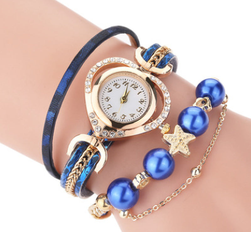 Circle Ladies Pearl Bracelet Watch Fashion Love Diamond Digital Ladies Watch