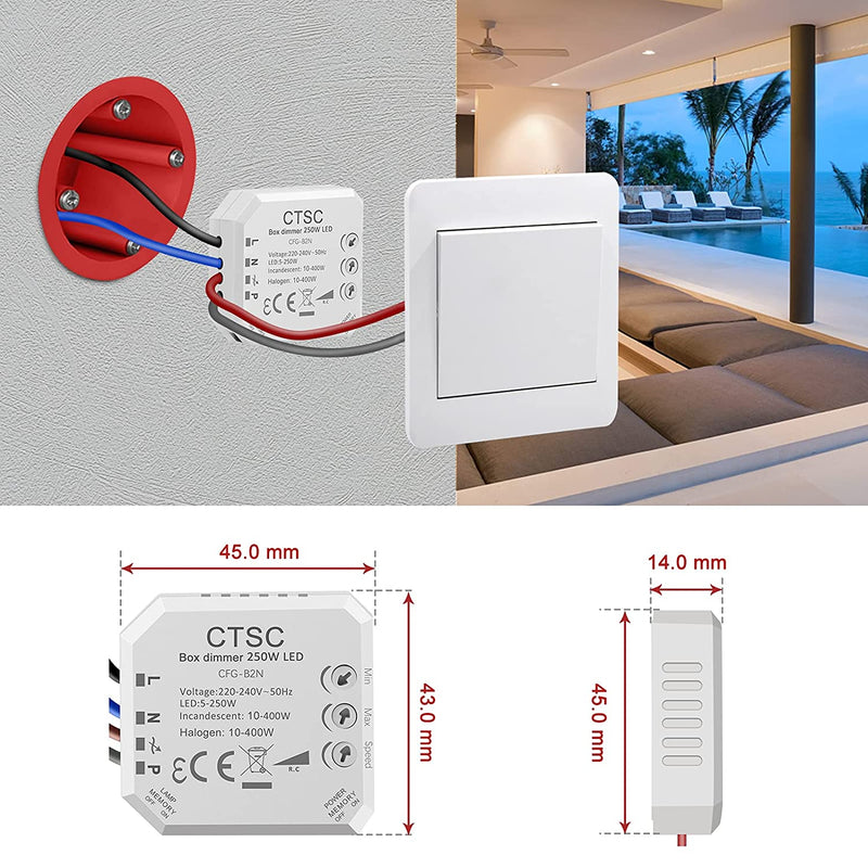 Dimmer per Led 220V - Trailing Edge Dimmer - Dimmer Led 220V - Relè Dimmer per Led - Silenzioso, Regolatore Di Intensità Adatto a LED Regolabili, Lampada Ad Incandescenza Alogena (B2N)