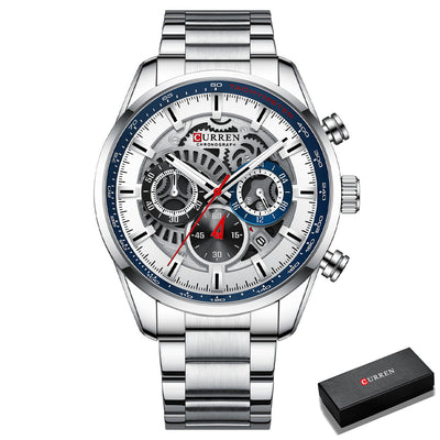 Men'S Business Watch Waterproof Calendar Steel Band Men'S Multifunctional Quartz Watch