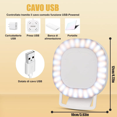 Selfie Ring Light, [Versione Touchscreen]  Ring Light Piccola per Telefono,Ring per Selfie,Ricaricabile Luce Dell'Anello Selfie,60 LED 3 Modalità Di Illuminazione per Tiktok,Vlog,Trucco,Youtube