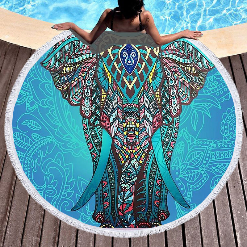 Round Beach Towel with Tassel Digital Printing Microfiber Bath Towel Yoga Mat