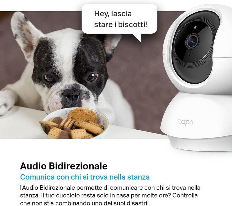 Telecamera Wi-Fi Interno, Videocamera Sorveglianza 1080P, Visione Notturna, Audio Bidirezionale, Notifiche in Tempo Reale Del Sensore Di Movimento(Tapo C200)