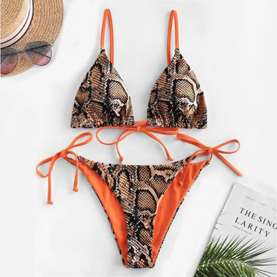 Bikini Split Swimsuit Double-Sided Leopard Snakeskin Print Sexy Bikini Swimsuit