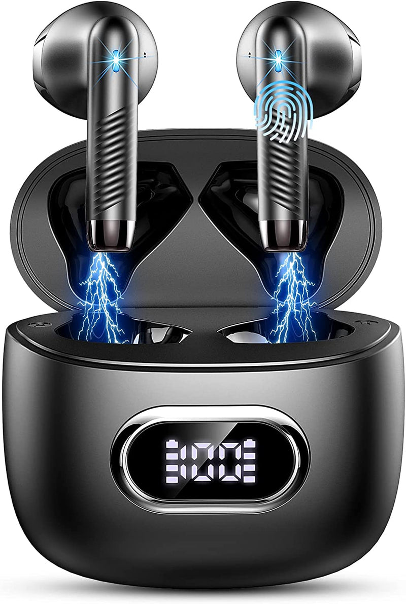 Cuffie Bluetooth, Auricolari Bluetooth 5.3 Con Mic Stereo, 2022 Cuffie Wireless in Ear Mini Cuffie Senza Fili IP7 Impermeabili, Cuffiette Bluetooth Sport 42 Ore Cancellazione Rumore, LED/USB-C Nero