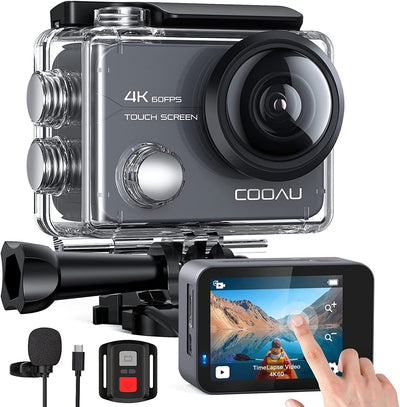Action Cam Nativo 4K 60Fps 20MP Touch Screen Wi-Fi Videocamera Con Zoom 8X Nuova EIS Anti-Shake, Custodia Fotocamera Subacquea Impermeabile 40M, Regolabile Microfono Esterno, 2X1350Mah Batterie