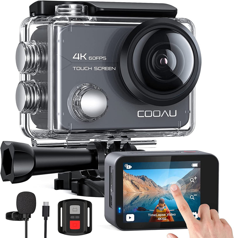 Action Cam Nativo 4K 60Fps 20MP Touch Screen Wi-Fi Videocamera Con Zoom 8X Nuova EIS Anti-Shake, Custodia Fotocamera Subacquea Impermeabile 40M, Regolabile Microfono Esterno, 2X1350Mah Batterie