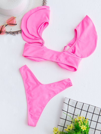 Personality Solid Color Ruffle Swimsuit Female Sexy Bikini 2021 New Swimwear 2 Piece Sets Womens Bikini Set Bathing Suit