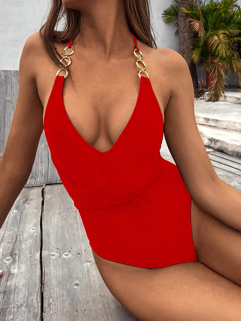 Solid Color One-Piece Swimsuit Sexy Bikini