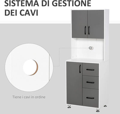 Credenza Alta Da Cucina Con Design Moderno, Madia Mobile Buffet in Legno Bianco E Grigio, 60X40X160Cm