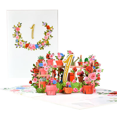 Flowers Anniversary Greeting Card 3D Stereo