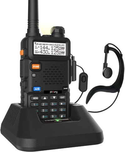 Walkie Talkie 5R Dual Band VHF/UHF Ricaricabile Radio Bidirezionale Con 128 Canali VOX Caricatore USB Lunga Distanza Due Vie Radio (Nero), (BF5RUV)