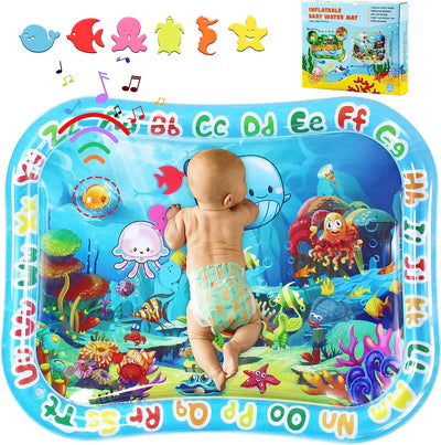 Grande Neonati Tappeto Ad Acqua Gonfiabile  95X76Cm Tummy Time Tappetino Acqua Giocattolo per Neonato 3 6 9 Mesi Sensoriale Water Mat Tappeto Acqua per Bambini Regali Inclusa Toppa Oceano