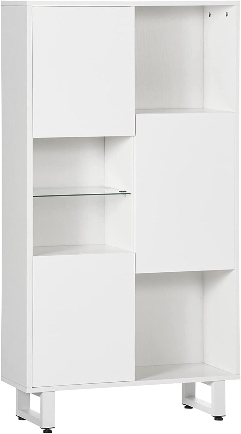 Credenza Moderna Con 4 Vani Aperti E 3 Armadietti, Madia in Legno per Soggiorno E Salotto, 70X24.3X132Cm, Bianco