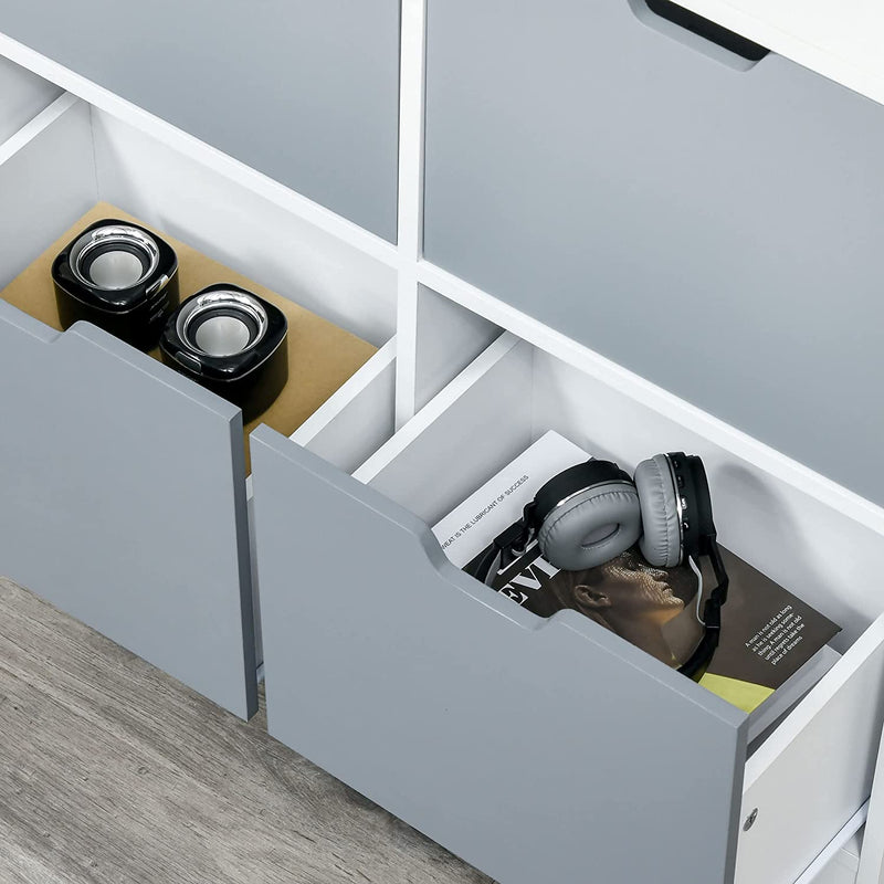 Mobile Libreria Con 4 Cassetti E 3 Ripiani Aperti per Casa E Ufficio, in MDF E Truciolato, 76X30X173Cm, Bianco E Grigio