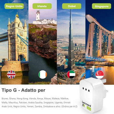 Adattatore Presa Da Viaggio UK, Caricatore Presa Regno Unito, Caricabatterie Spina Inglese Con 3 Porte USB & 1 Spina CA, Presa Viaggio per Gran Bretagna, Irlanda, Singapore, Malesia (Tipo G)