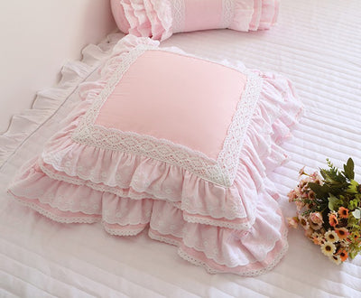 Pink Princess Cotton Lace Ruffle Cushion Cover