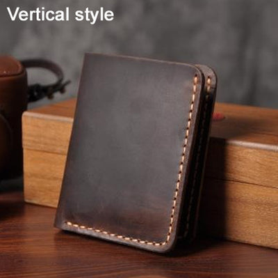 Handmade Vintage Crazy Horse Genuine Leather Wallet Men Wallet Leather Engrave Short Wallet Men Purse Male Money Clips Money Bag