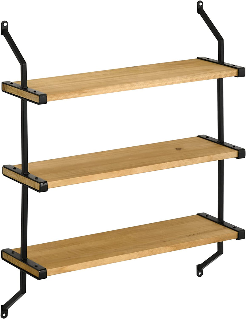 Libreria Moderna Sospesa a Scaletta, Scaffale in Legno E Metallo per Soggiorno E Salotto 51X15X63.5Cm, Naturale