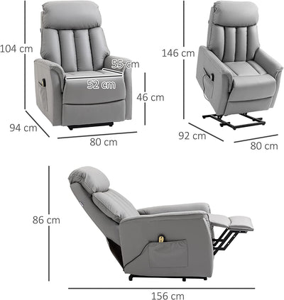 Poltrona Relax Alzapersona Reclinabile Con Poggiapiedi Integrato E Telecomando, 80X94X104Cm Grigio