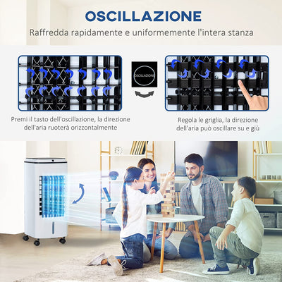 Raffrescatore Evaporativo 3 In1, Ventilatore Con Ghiaccio E Umidificatore, 3 Velocità, 3 Modalità, Telecomando E Timer, 75W Bianco