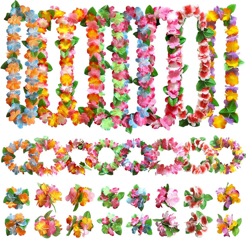 32 Pezzi Decorazioni Hawaiane Leis, Collana Fiori Braccialetti Fascia per Capelli, Festa Spiaggia Tema Tropicale Bar Notturno Vacanze, Unisex