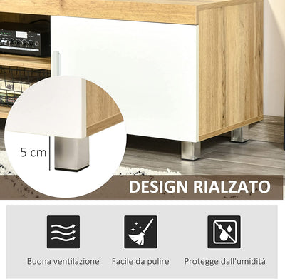 Mobile TV Con 2 Armadietti, 2 Fori Passacavi E 2 Ripiani in Legno MDF, Mobiletto Bianco per TV Fino 63", 140X40X41.5Cm