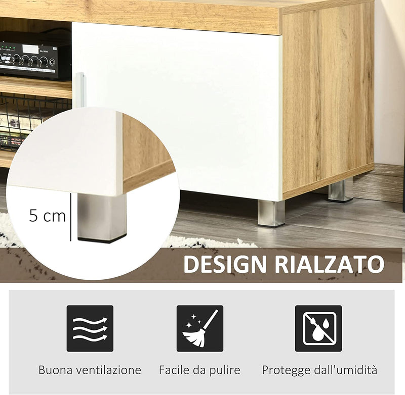 Mobile TV Con 2 Armadietti, 2 Fori Passacavi E 2 Ripiani in Legno MDF, Mobiletto Bianco per TV Fino 63", 140X40X41.5Cm