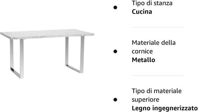 Tavolo Da Pranzo Rettangolare per 6-8 Persone Effetto Marmo, Tavolo Da Cucina E Soggiorno Con Gambe in Acciaio, 155X85X75Cm, Bianco