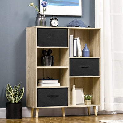 Libreria Scaffale Con 7 Vani, Mobile Multiuso Con 3 Cassetti Rimovibili E Pieghevoli per Casa E Ufficio, 90X30X102.5Cm, Legno