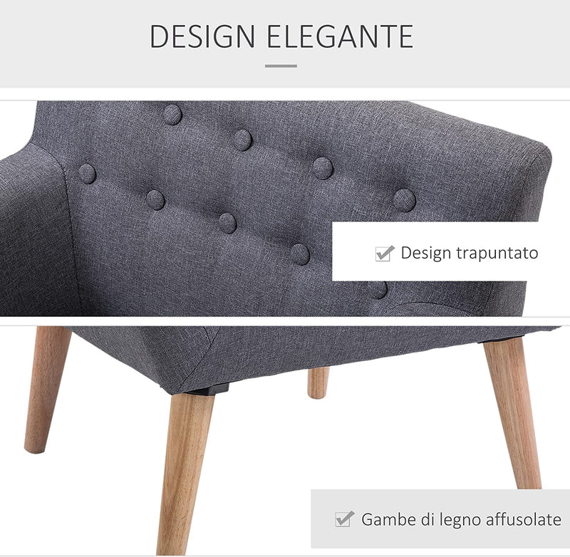 Sedia Poltroncina Di Design Camera Soggiorno Moderna Con Braccioli Tessuto Legno 68 × 58.5 × 76Cm Grigio Chiaro