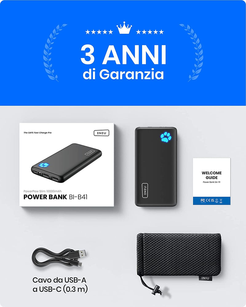 Power Bank,  Ultra Sottile & Leggero Powerbank 10000Mah Doppia Uscita 3A Ad Alta Velocità, Porta USB C Da Esterno Caricatore Portatile Di Torcia per Iphone 14 13 12 Pro Max X 8 Samsung Huawei Ipad