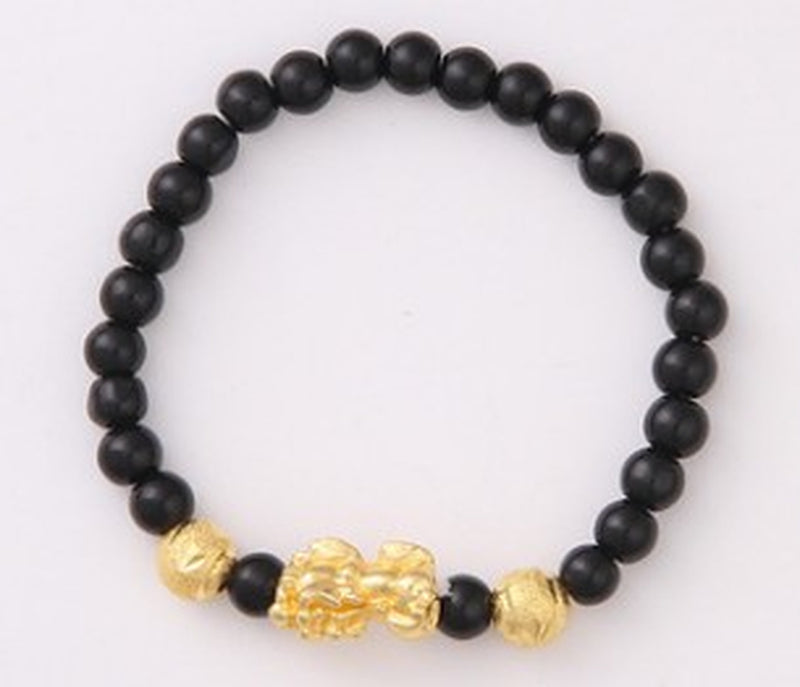 Obsidian 18K Gold Bracelet Six Brave Words on Hand and Little Pearl Transport Gifts Wholesale