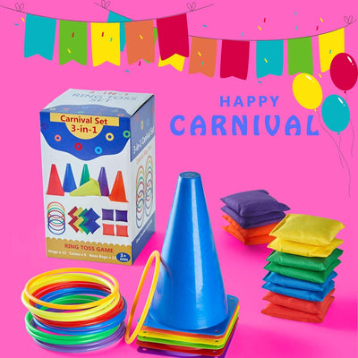 3 in 1 Set Da Gioco Del Lancio Dell'Anello Set Di Giochi Di Carnevale Con Sacchetti Di Fagioli Coni Di Plastica Anelli Da Lancio per Bambini E Adulti