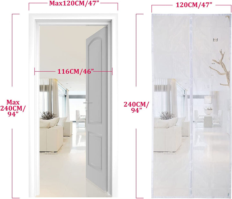 Zanzariera Con Magneti per Porte, 120 X 240CM - Rete Fine, Tenda Totalmente Magnetica, Si Chiude Da Sola - Non Accorciabile (Bianca)