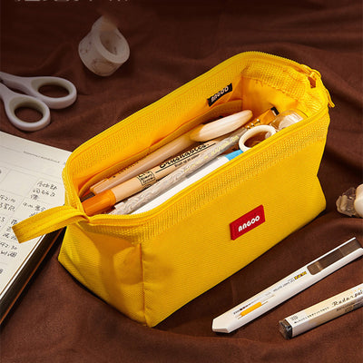 Large-Capacity Canvas Pencil Case, Double Zipper, High Stationery Box