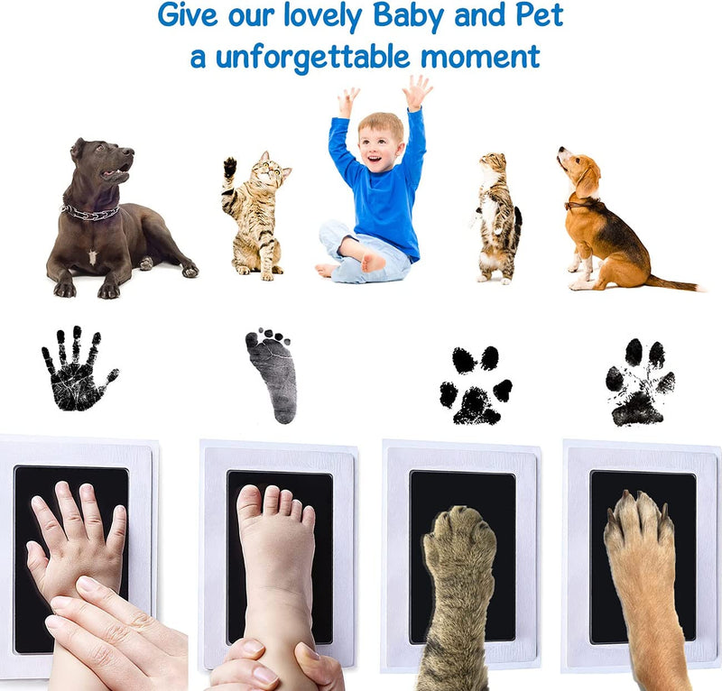 Kit Impronte Mani E Piedi Neonato Inchiostro 2 Pezzi Non Tossici Senza Tocco Touchpad Cornice per Bambini 0 a 6 Mesi E Animali Domestici Nero