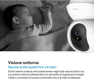 Telecamera Wi-Fi Interno, Videocamera Sorveglianza 1080P, Visione Notturna, Audio Bidirezionale, Notifiche in Tempo Reale Del Sensore Di Movimento(Tapo C200)