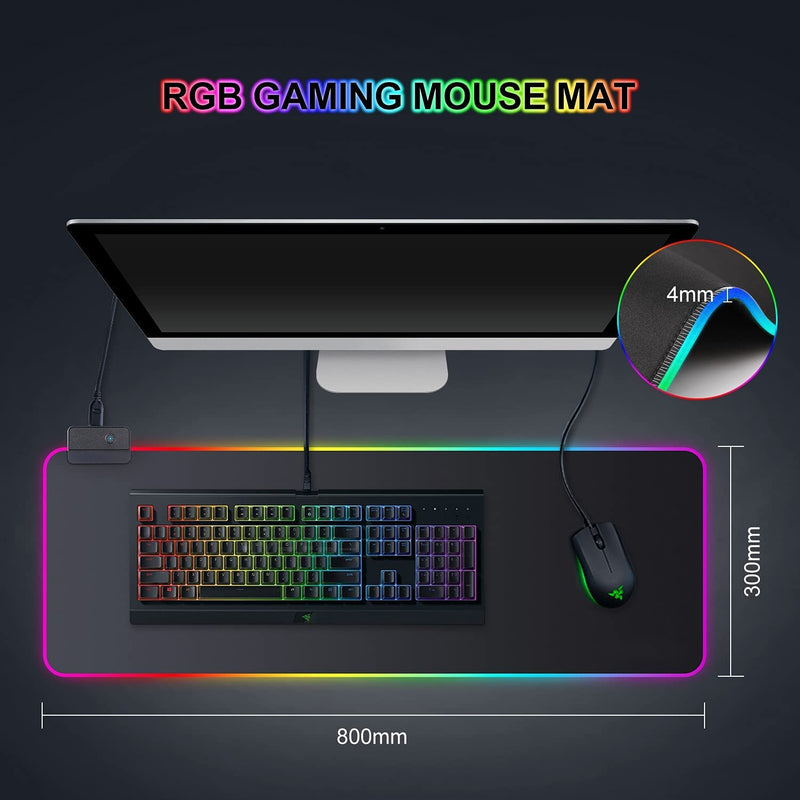 Tappetino Mouse Gaming RGB Gioco XXL per Gamers PC Extra Grande 800 * 300Mm*40Mm Mousepad Antiscivolo Impermeabile per Computer E Laptop - 14 Modalità Luce