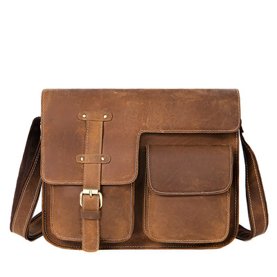 Men'S Horizontal Shoulder Messenger Bag Leather Men'S Bag